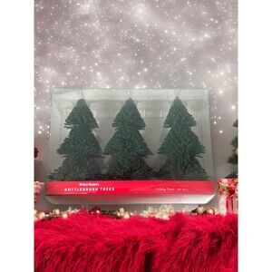 World Market Holiday Christmas Decor Bottlebrush Trees Green 5 Inch Set Of 3 New